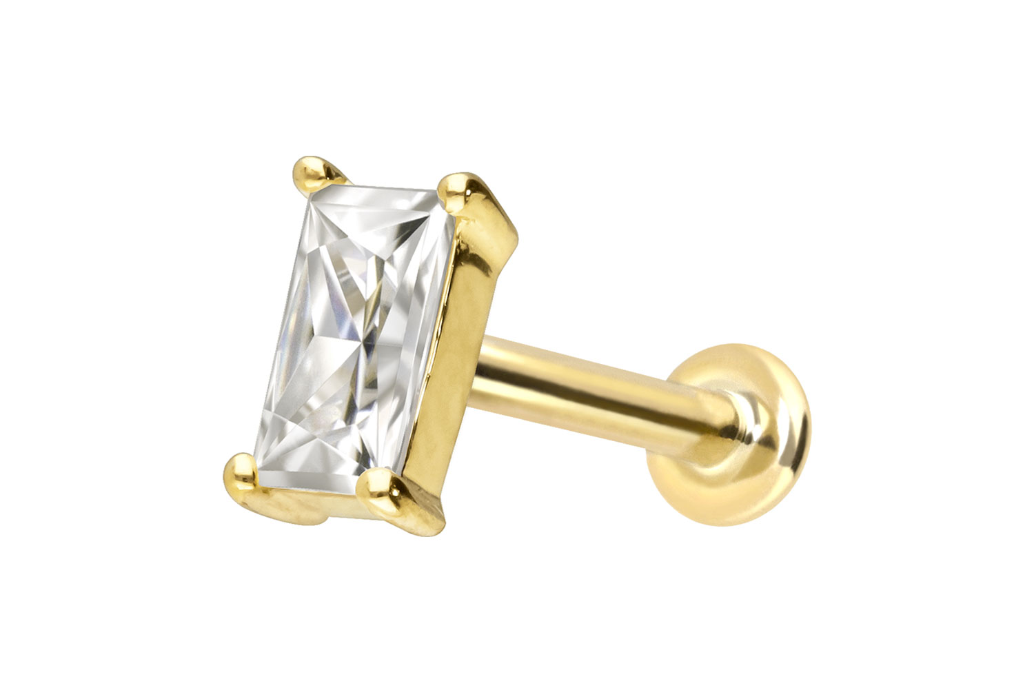 14 Karat Gold Labret Piercing mit Innengewinde MOISSANIT-RECHTECK